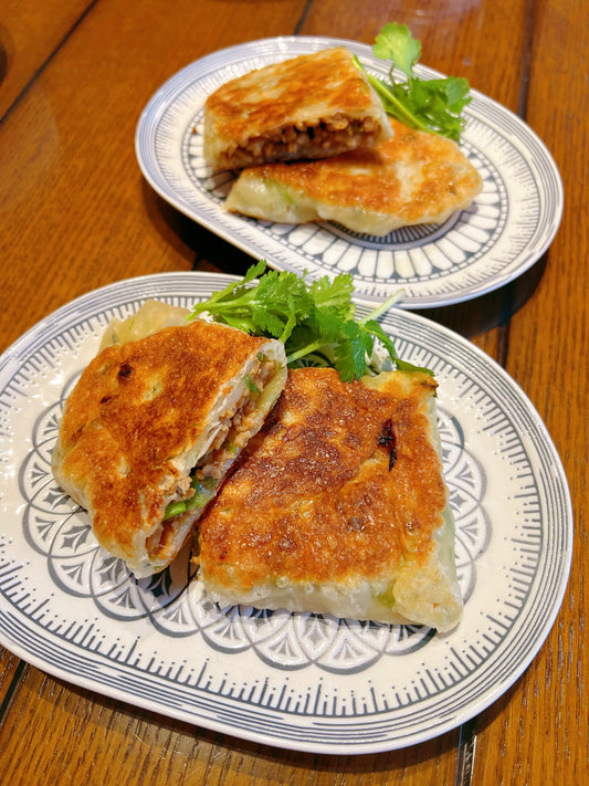 Crispy Green Onion Pancake Wrap with Pan-Seared Meat